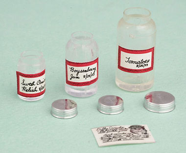 Dollhouse Miniature Mason Jar Set, Red, Jars, Labels, Caps